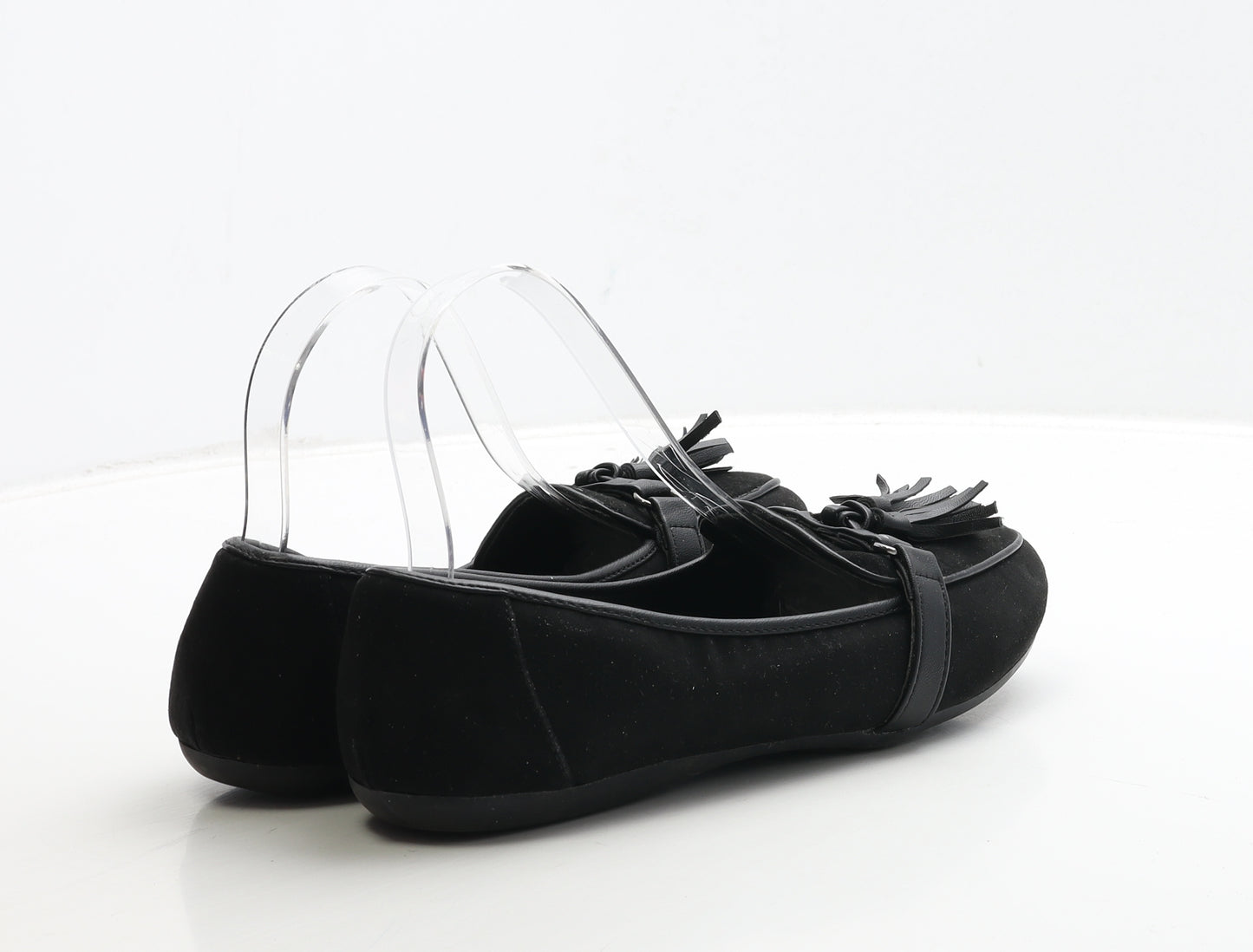 Evans Womens Black Suede Loafer Flat UK 6 - Wide Fit