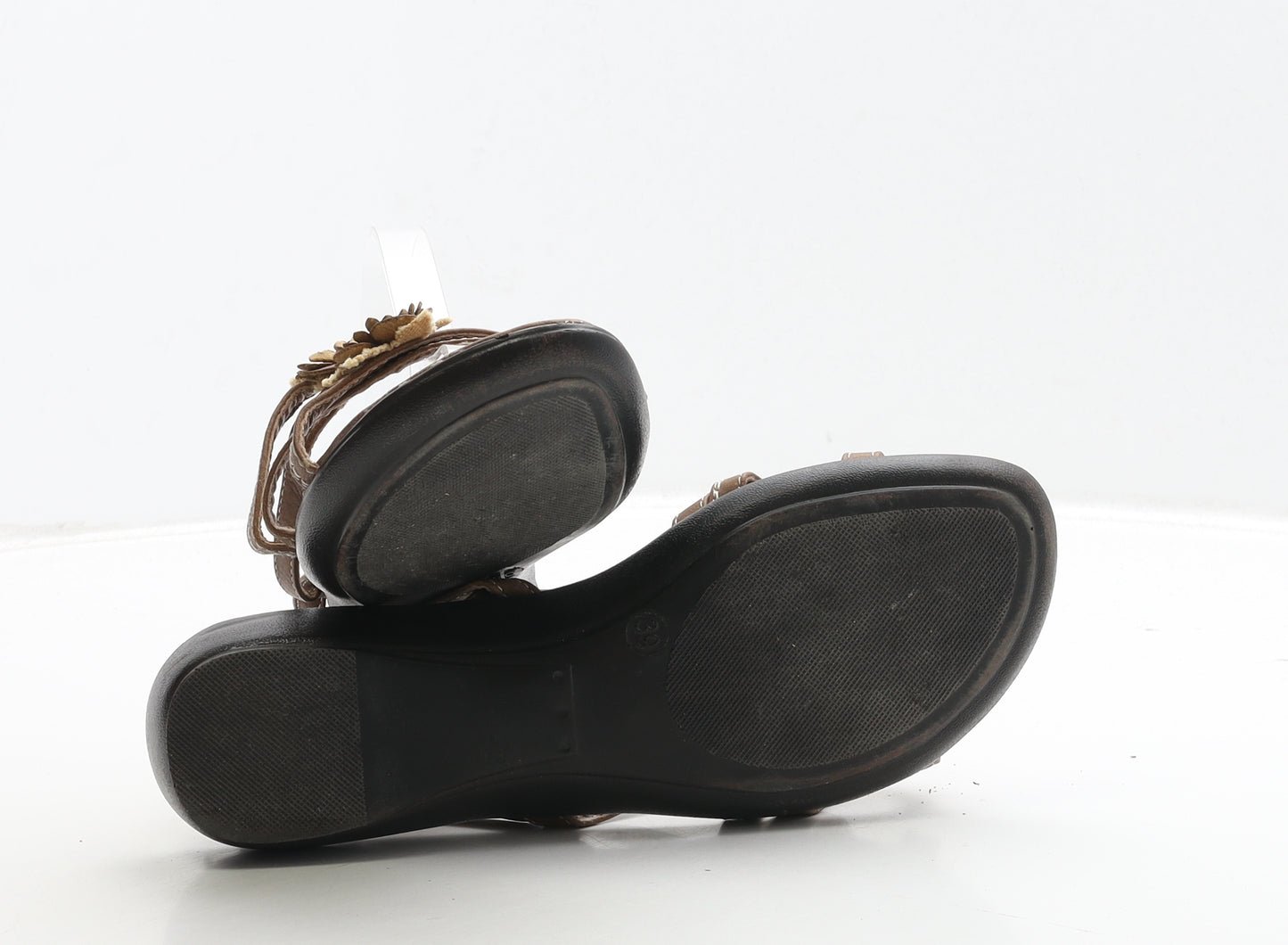 Senonita Womens Brown Leather Slingback Sandal UK 6 39 - Flower Detail