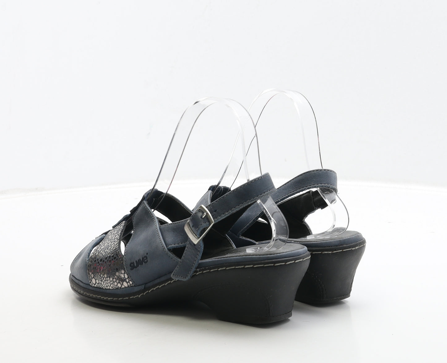 Suave Womens Blue Geometric Leather Slingback Heel UK 5 38