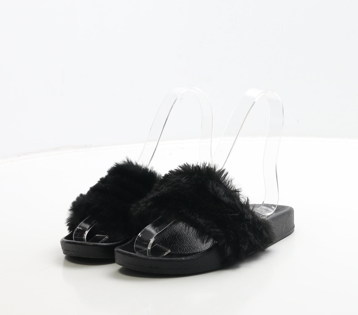 Matalan Girls Black Polyester Slider Sandal UK 13 32 - Fluffy Detail