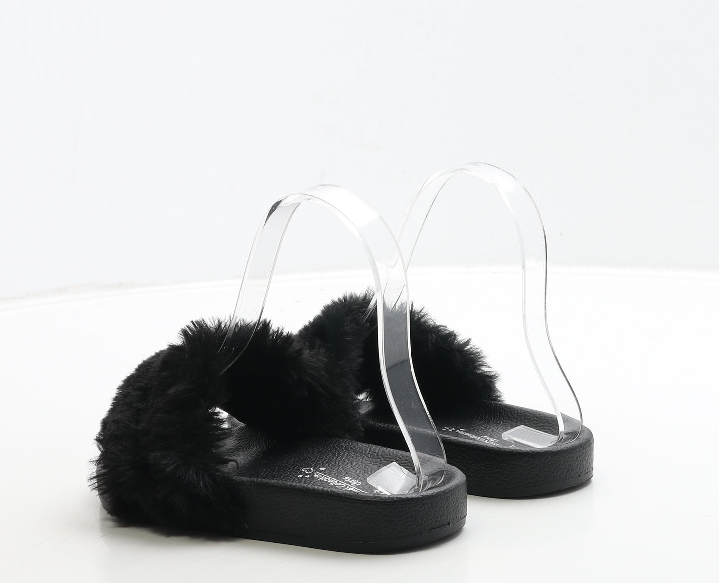 Matalan Girls Black Polyester Slider Sandal UK 13 32 - Fluffy Detail