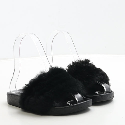 Matalan Girls Black Polyester Slider Sandal UK 13 32 - Fluffy Detail