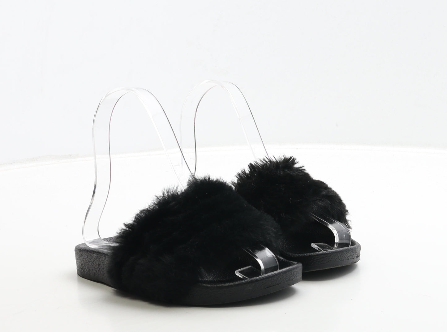 Matalan Girls Black Polyester Slider Sandal UK 13 32 - Fluffy Detail