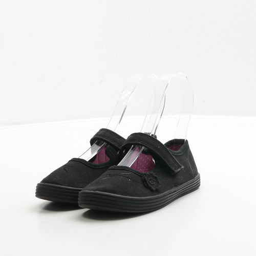 NEXT Girls Black Fabric Mary Jane Casual UK 9 27 - Flower Detail