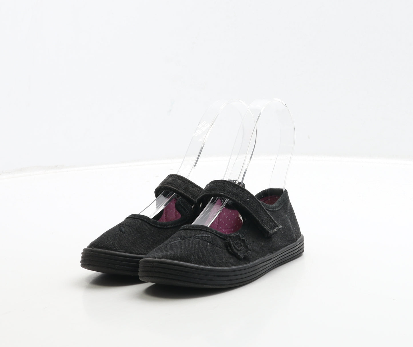 NEXT Girls Black Fabric Mary Jane Casual UK 9 27 - Flower Detail
