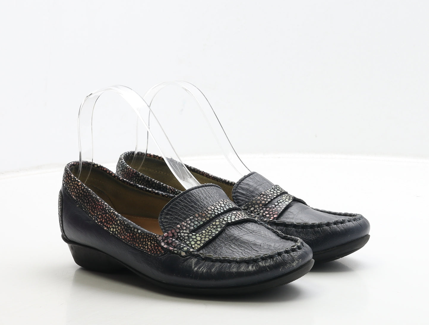 Pavers Womens Blue Geometric Leather Slip On Casual UK 6 39