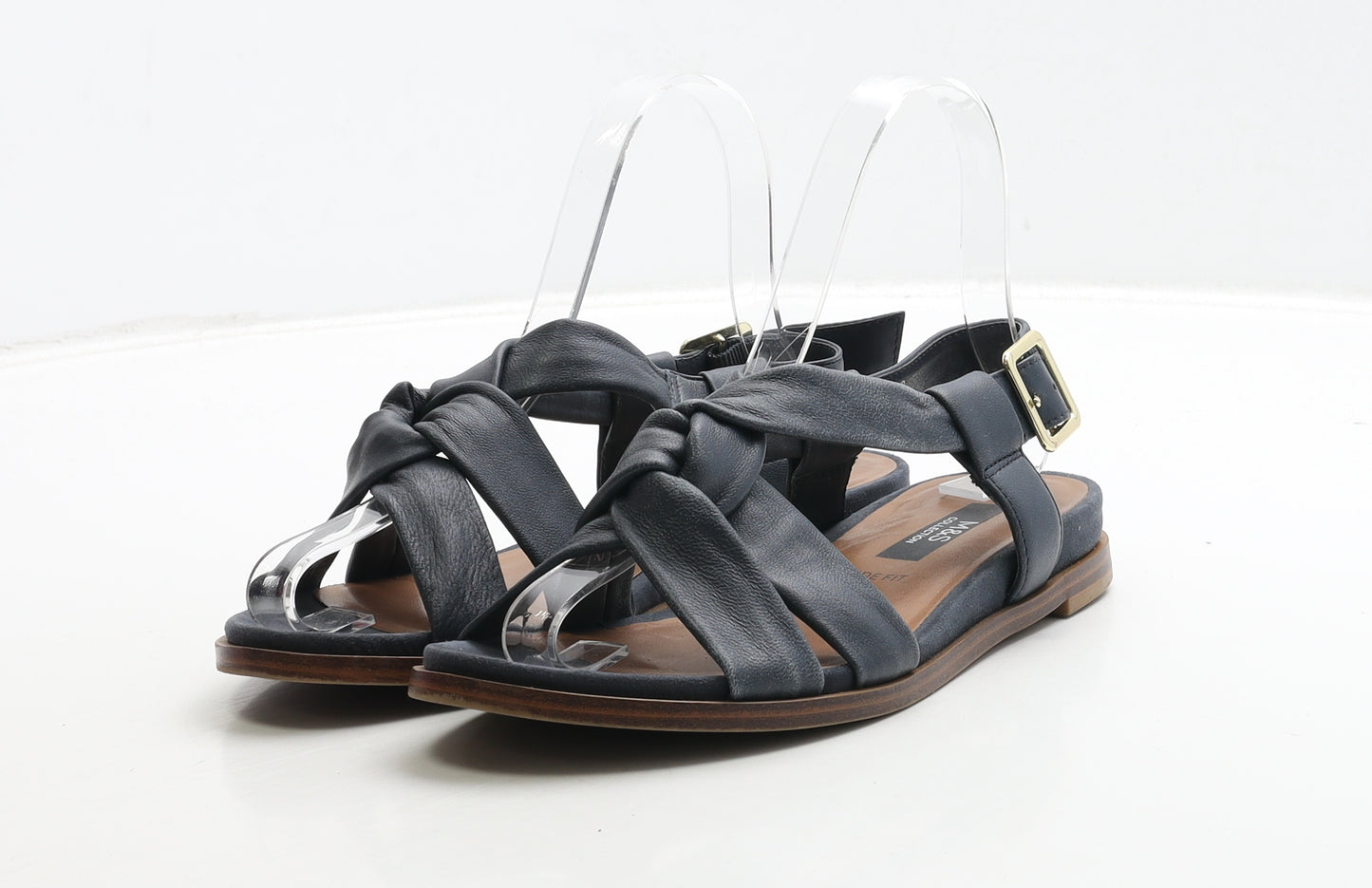 Marks and Spencer Womens Blue Leather Strappy Sandal UK 3 - Wide Fit