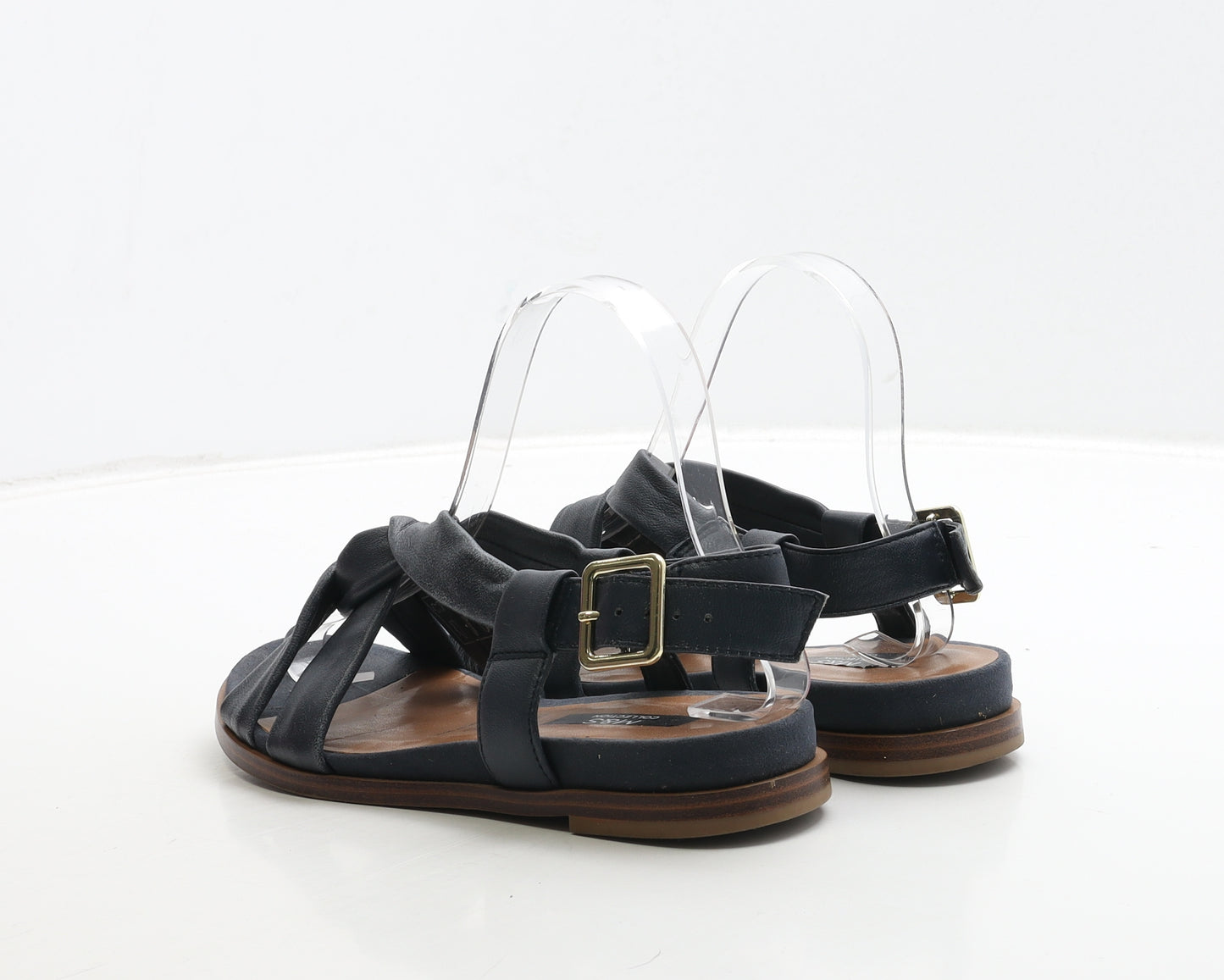 Marks and Spencer Womens Blue Leather Strappy Sandal UK 3 - Wide Fit