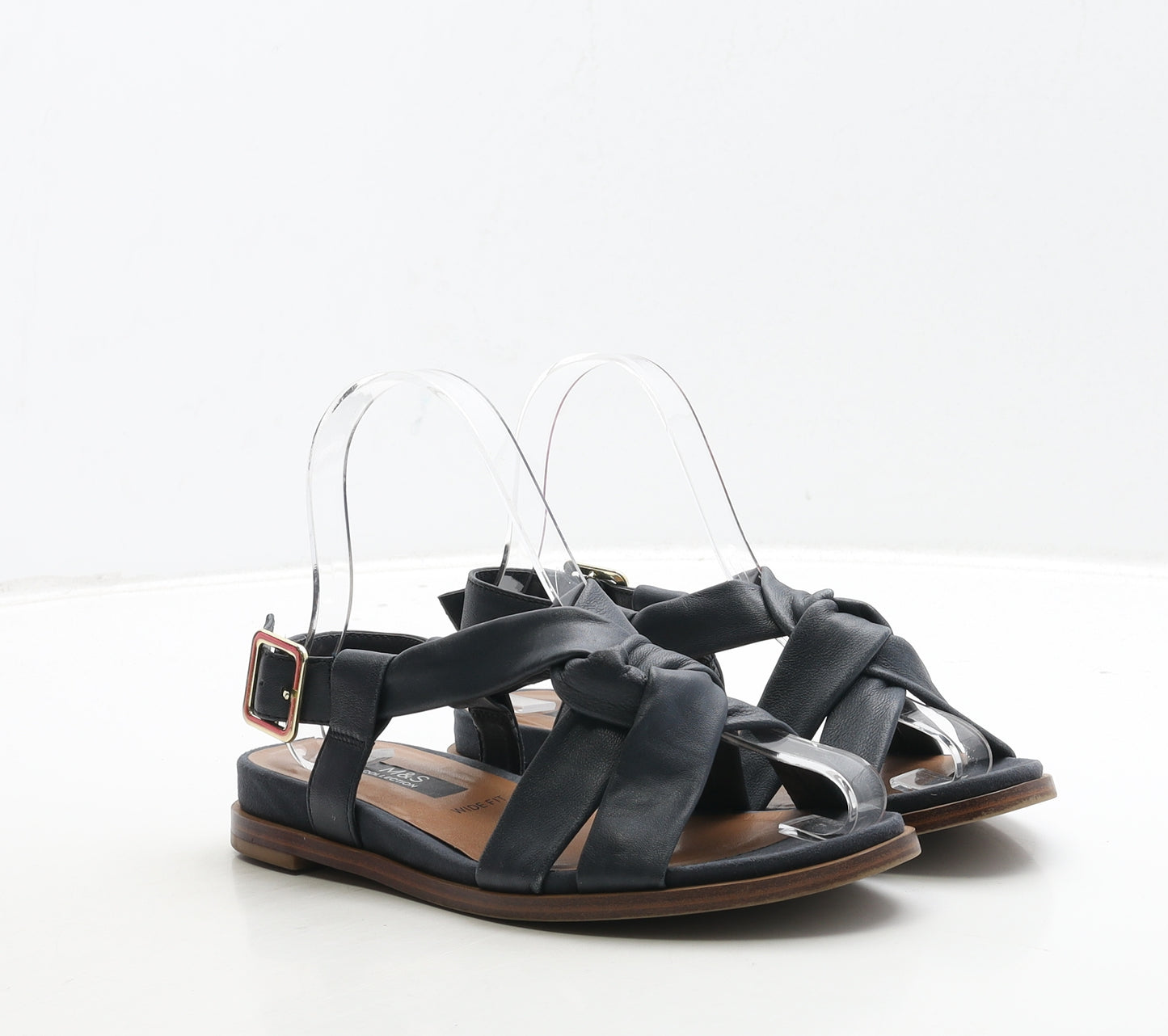 Marks and Spencer Womens Blue Leather Strappy Sandal UK 3 - Wide Fit