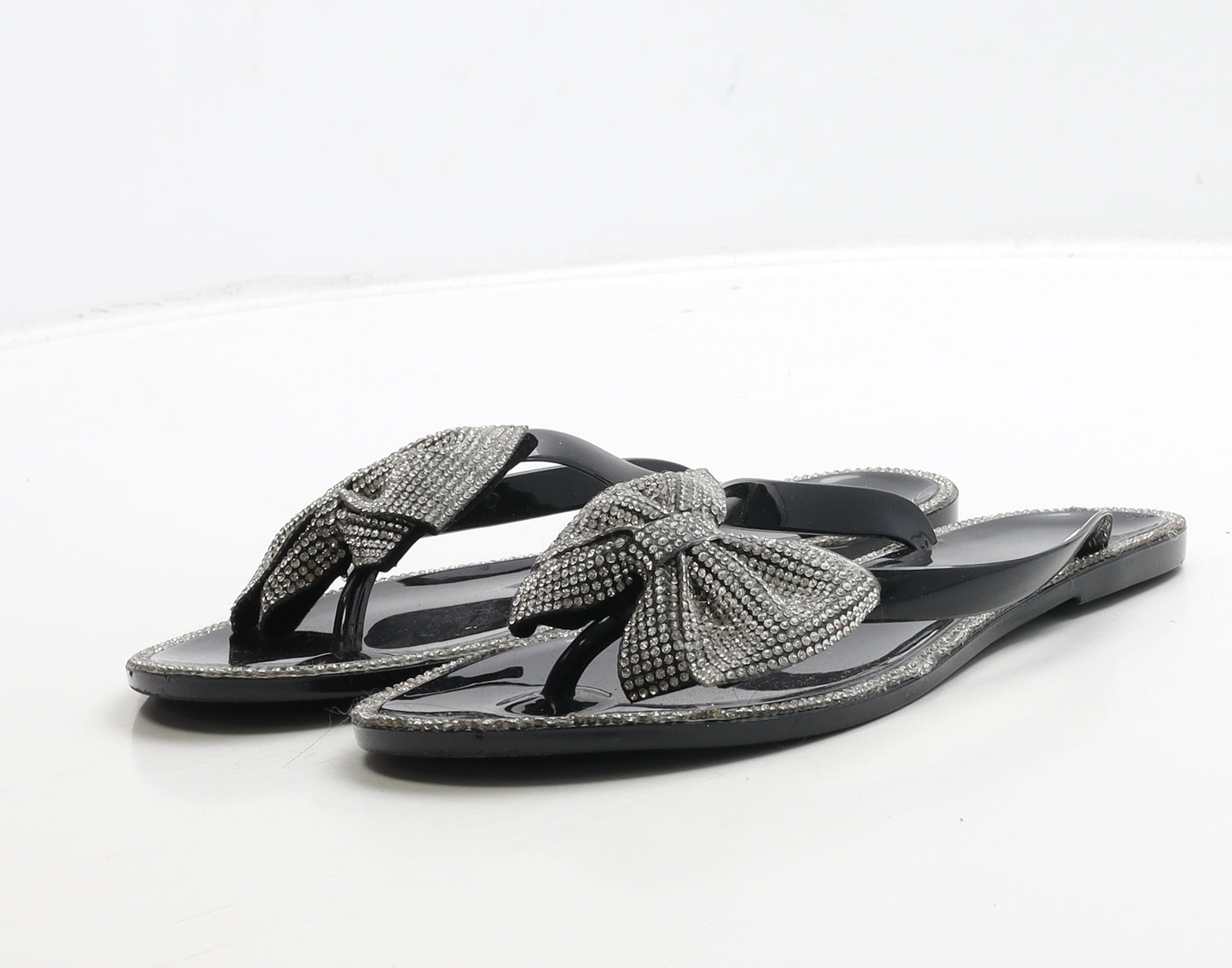 Preworn Womens Black Rubber Thong Sandal UK 5 38
