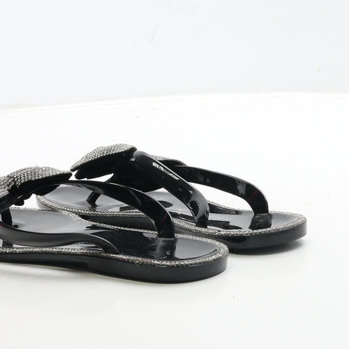 Preworn Womens Black Rubber Thong Sandal UK 5 38