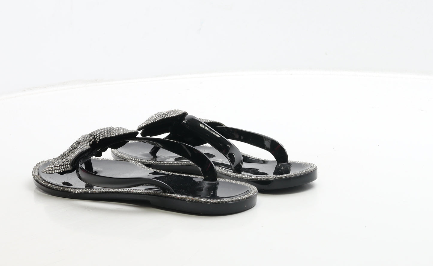 Preworn Womens Black Rubber Thong Sandal UK 5 38