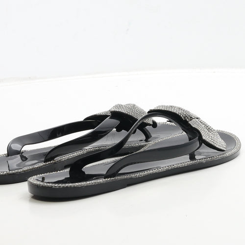 Preworn Womens Black Rubber Thong Sandal UK 5 38