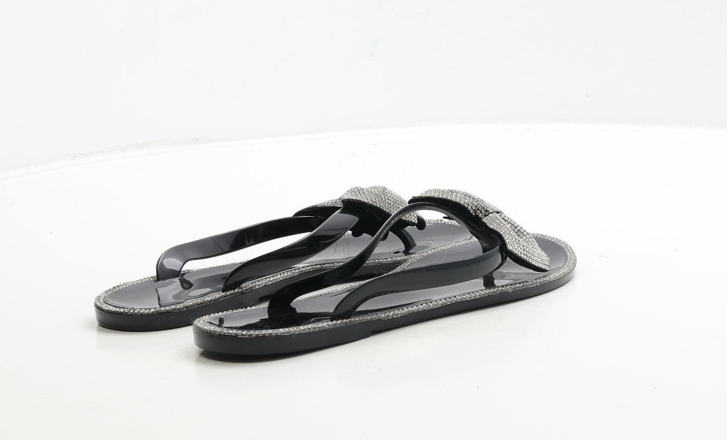 Preworn Womens Black Rubber Thong Sandal UK 5 38