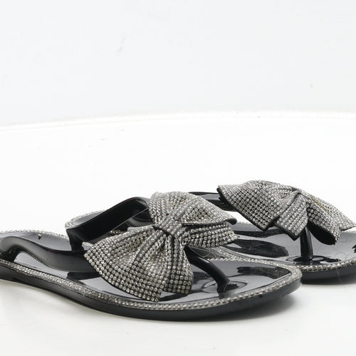 Preworn Womens Black Rubber Thong Sandal UK 5 38