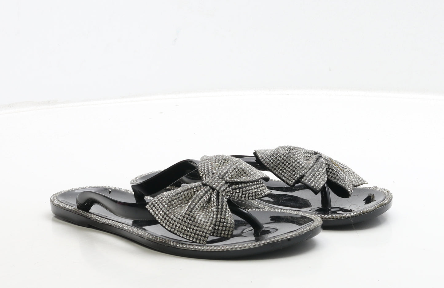 Preworn Womens Black Rubber Thong Sandal UK 5 38