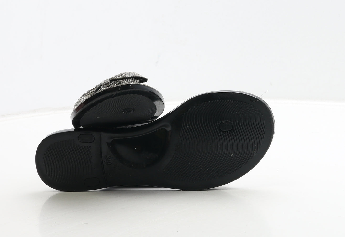 Preworn Womens Black Rubber Thong Sandal UK 5 38