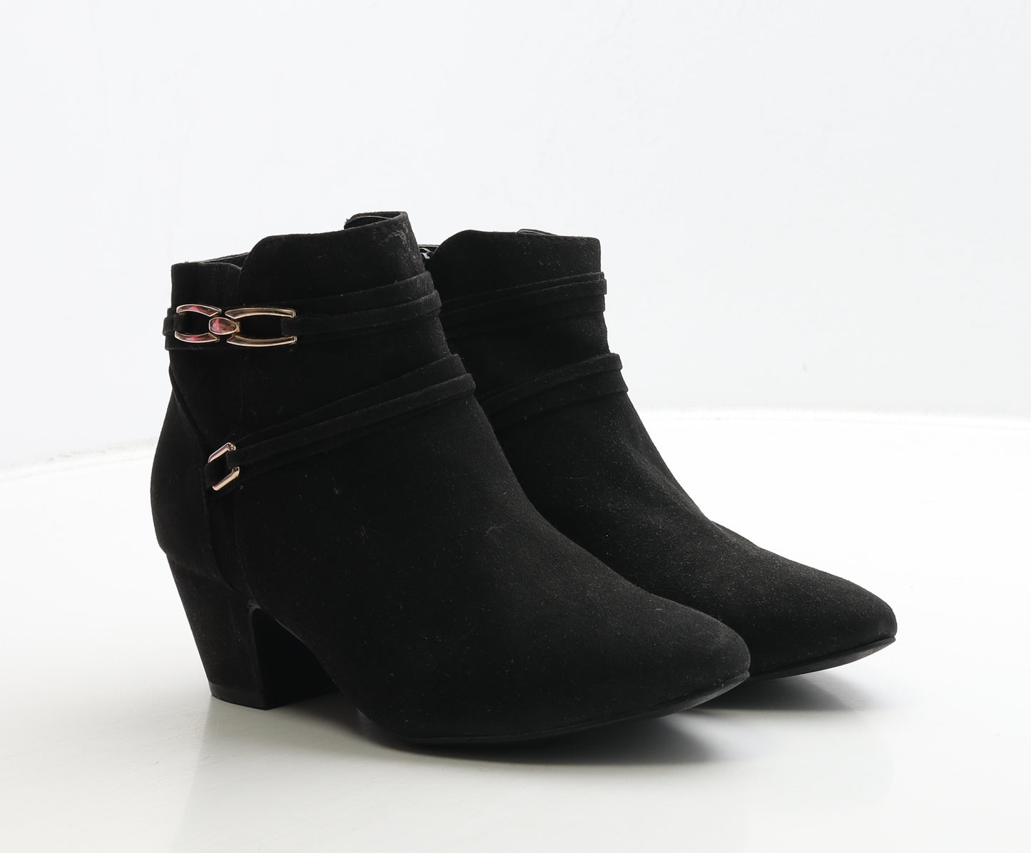 TU Womens Black Suede Bootie Boot UK 5 - Gold Detail