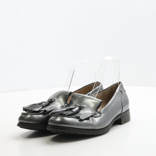 Clarks Womens Silver Leather Loafer Casual UK 4.5 37.5