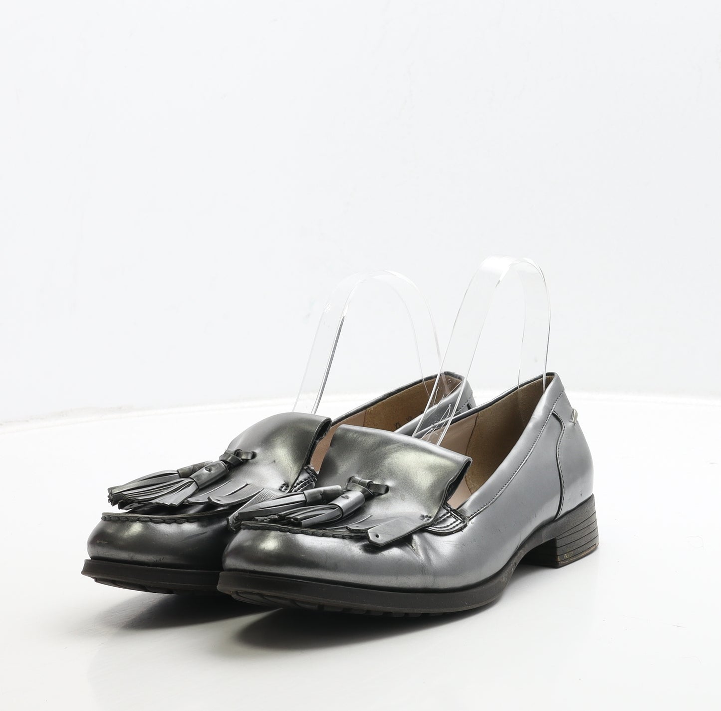 Clarks Womens Silver Leather Loafer Casual UK 4.5 37.5