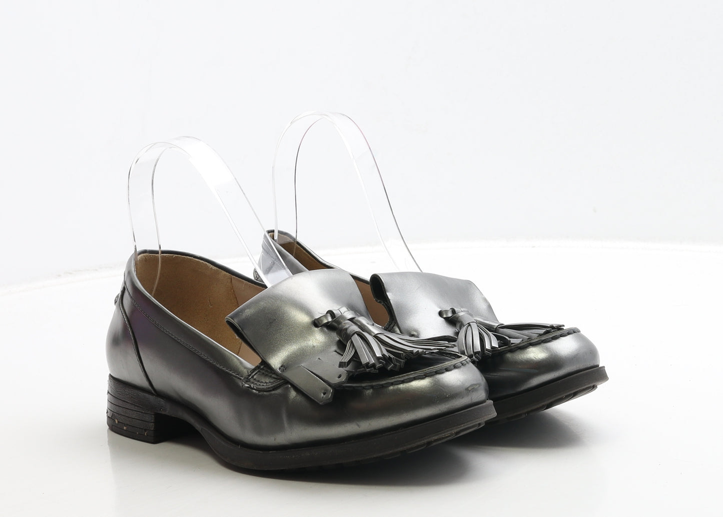 Clarks Womens Silver Leather Loafer Casual UK 4.5 37.5
