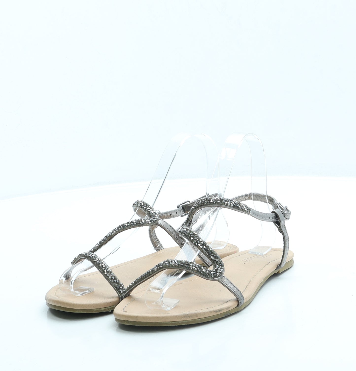 ASOS Womens Grey Leather Strappy Sandal UK 3