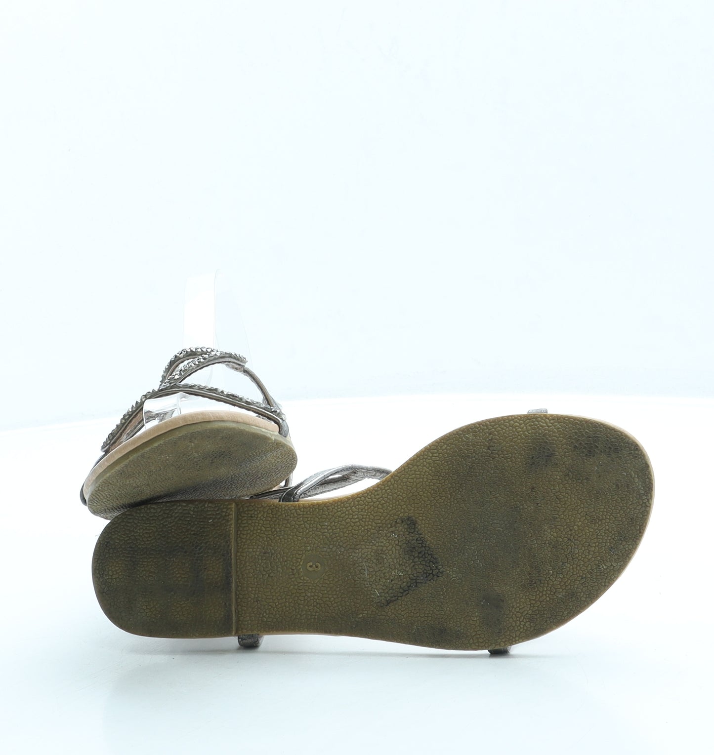 ASOS Womens Grey Leather Strappy Sandal UK 3