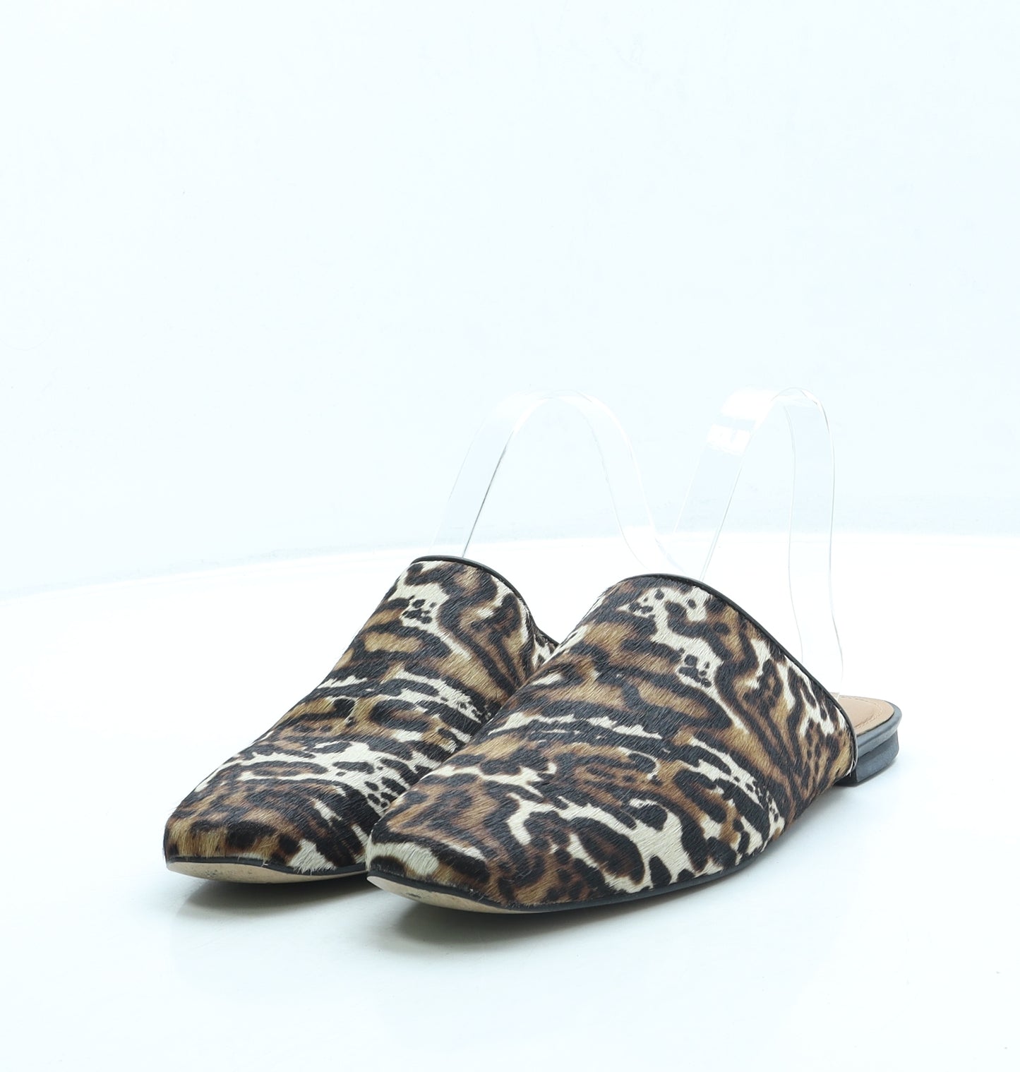 NEXT Womens Brown Animal Print Faux Fur Slip On Flat UK 5 38