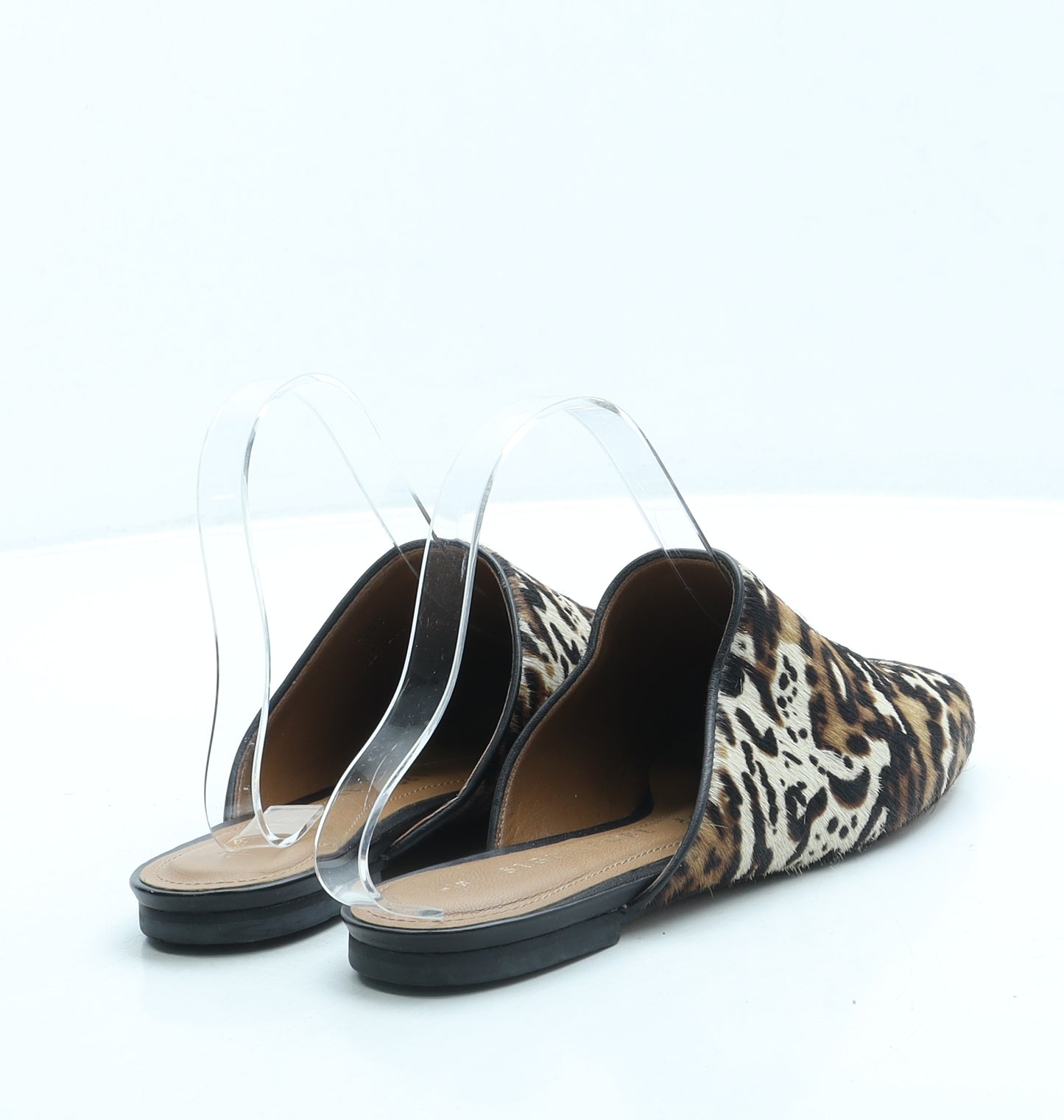 NEXT Womens Brown Animal Print Faux Fur Slip On Flat UK 5 38