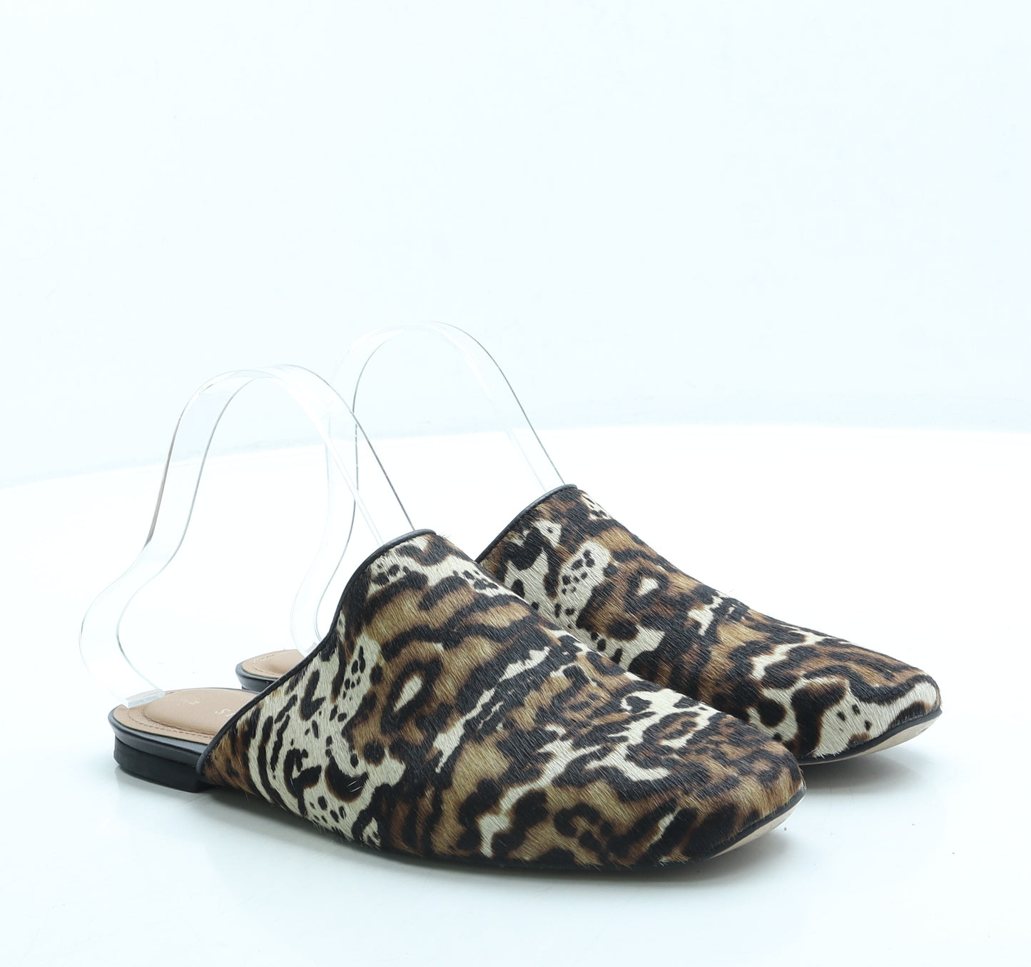 NEXT Womens Brown Animal Print Faux Fur Slip On Flat UK 5 38