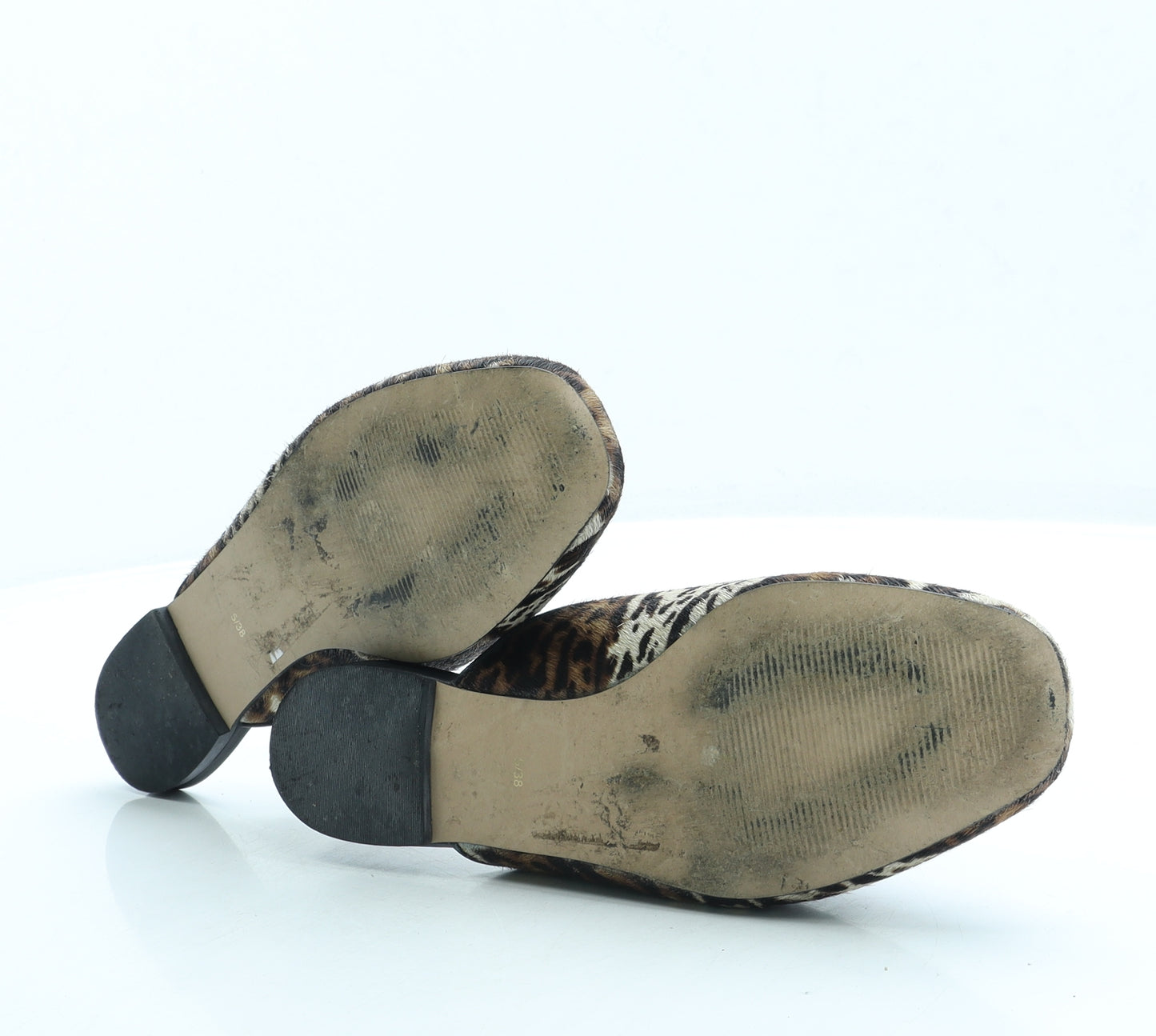 NEXT Womens Brown Animal Print Faux Fur Slip On Flat UK 5 38