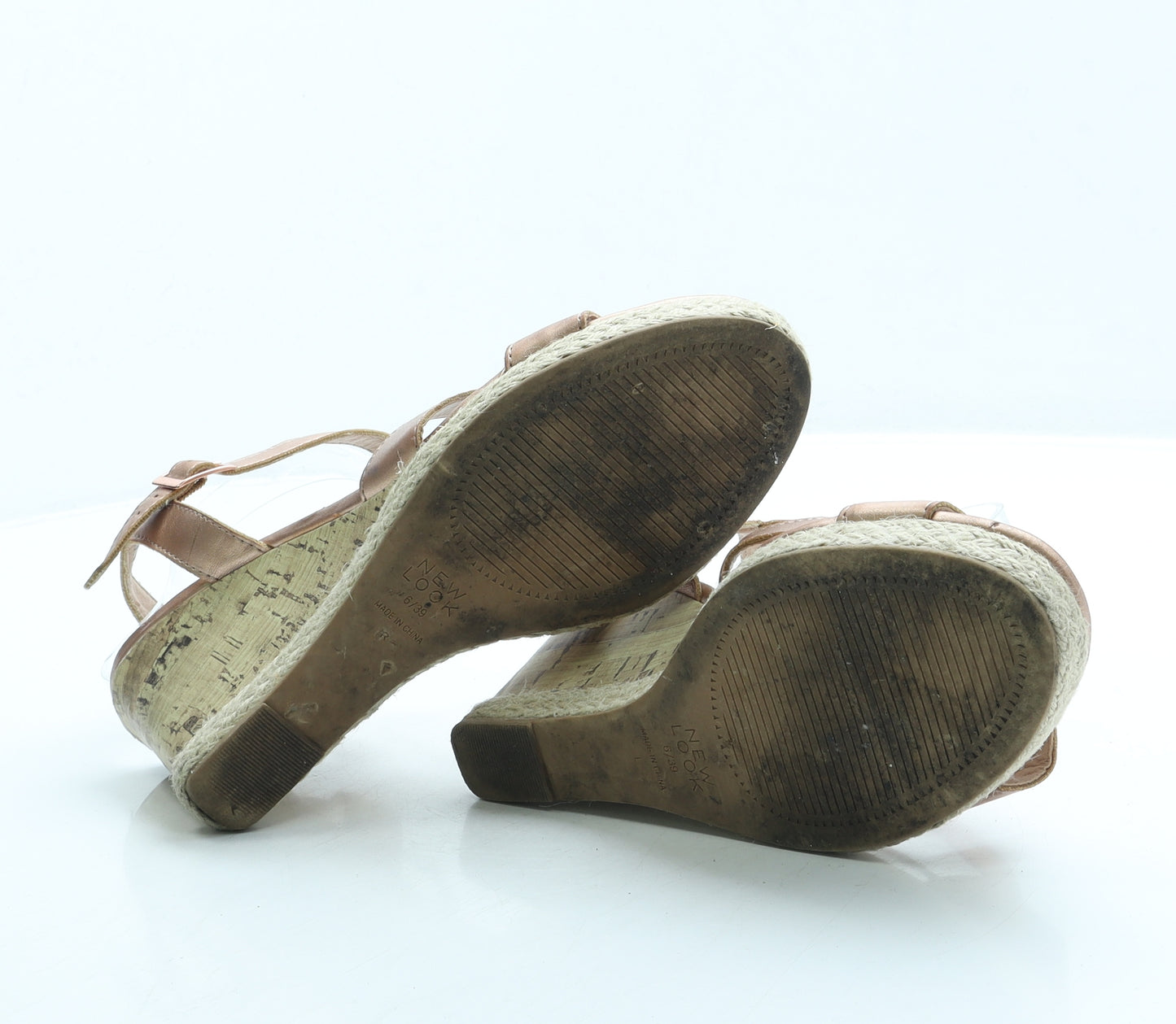 New Look Womens Gold Leather Slingback Heel UK 6 39 - Wide Fit