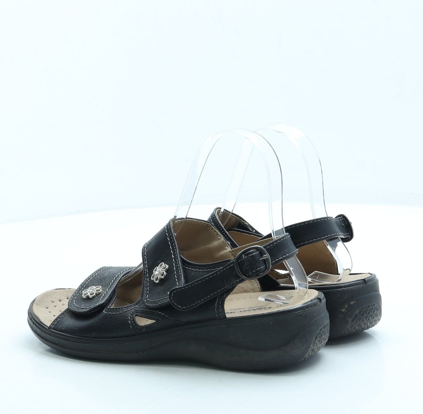 Cushion Walk Womens Black Leather Slingback Sandal UK 5