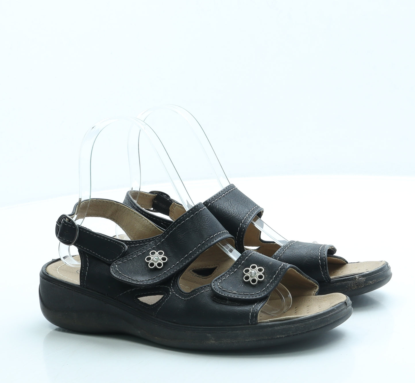 Cushion Walk Womens Black Leather Slingback Sandal UK 5