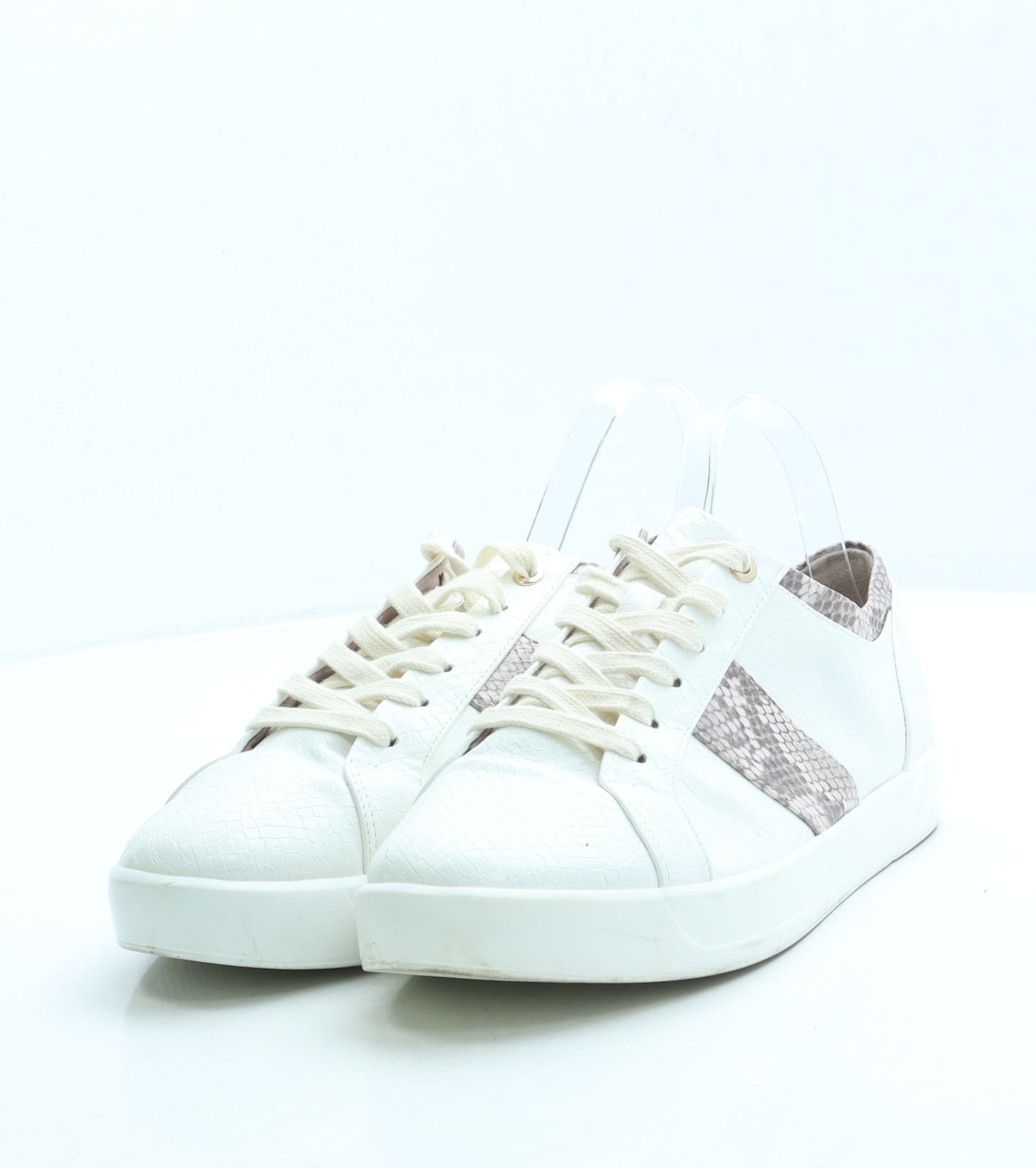 J D Williams Womens White Animal Print Leather Trainer UK 7
