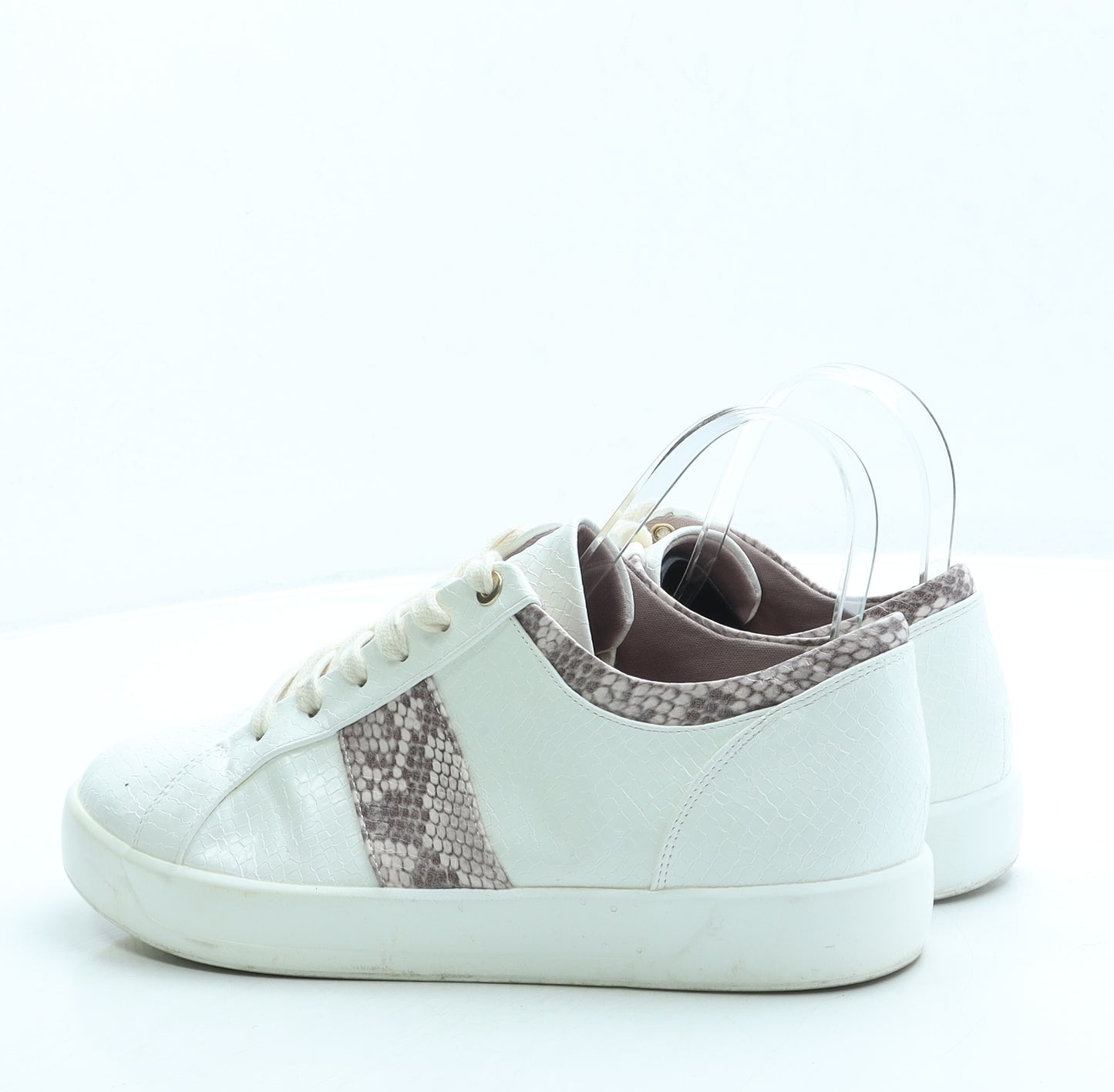 J D Williams Womens White Animal Print Leather Trainer UK 7