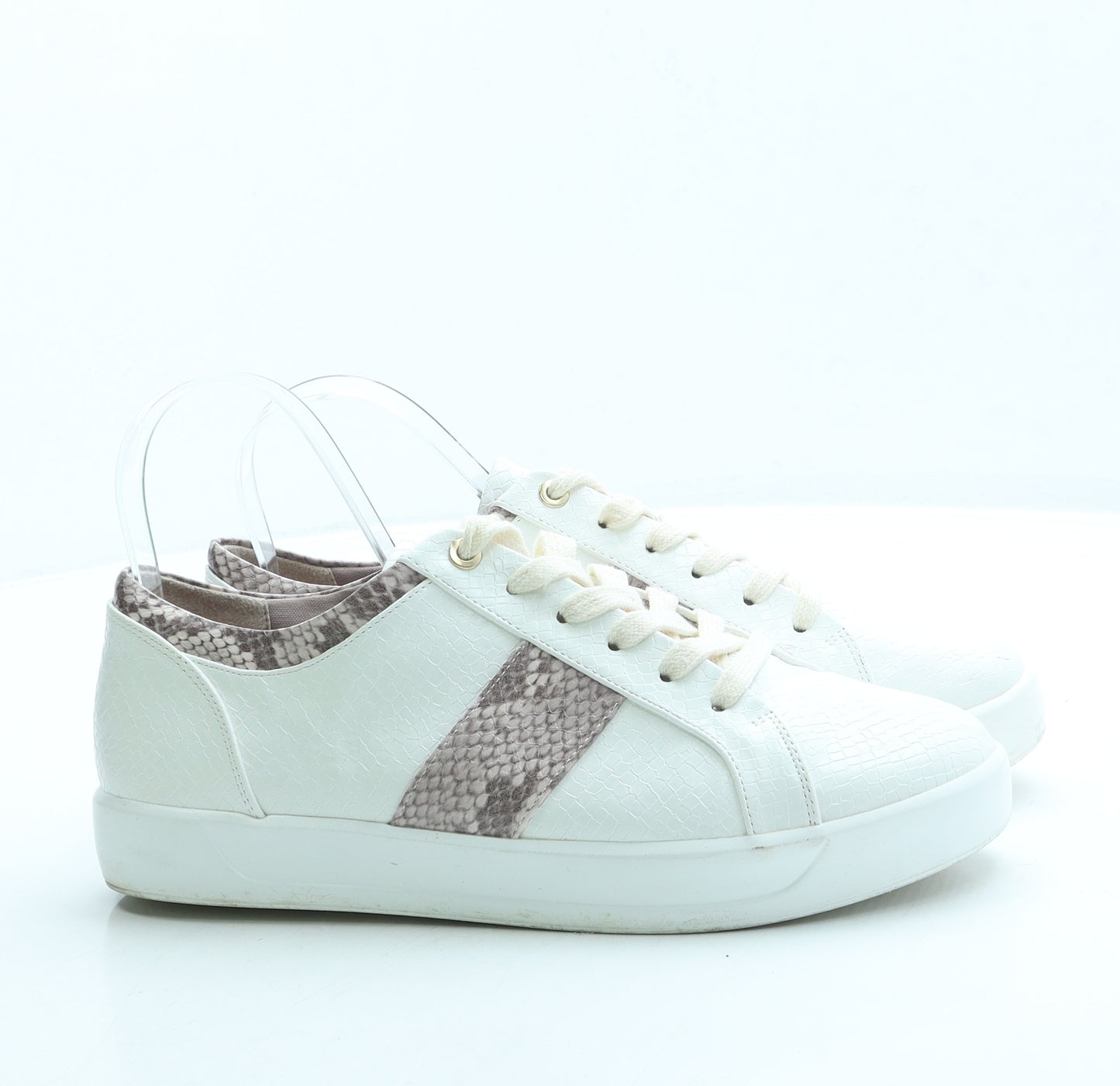 J D Williams Womens White Animal Print Leather Trainer UK 7