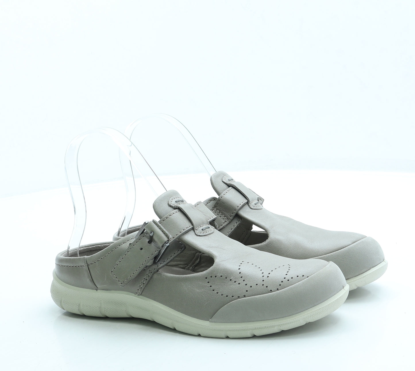 ECCO Womens Grey Leather Slip On Sandal UK 4