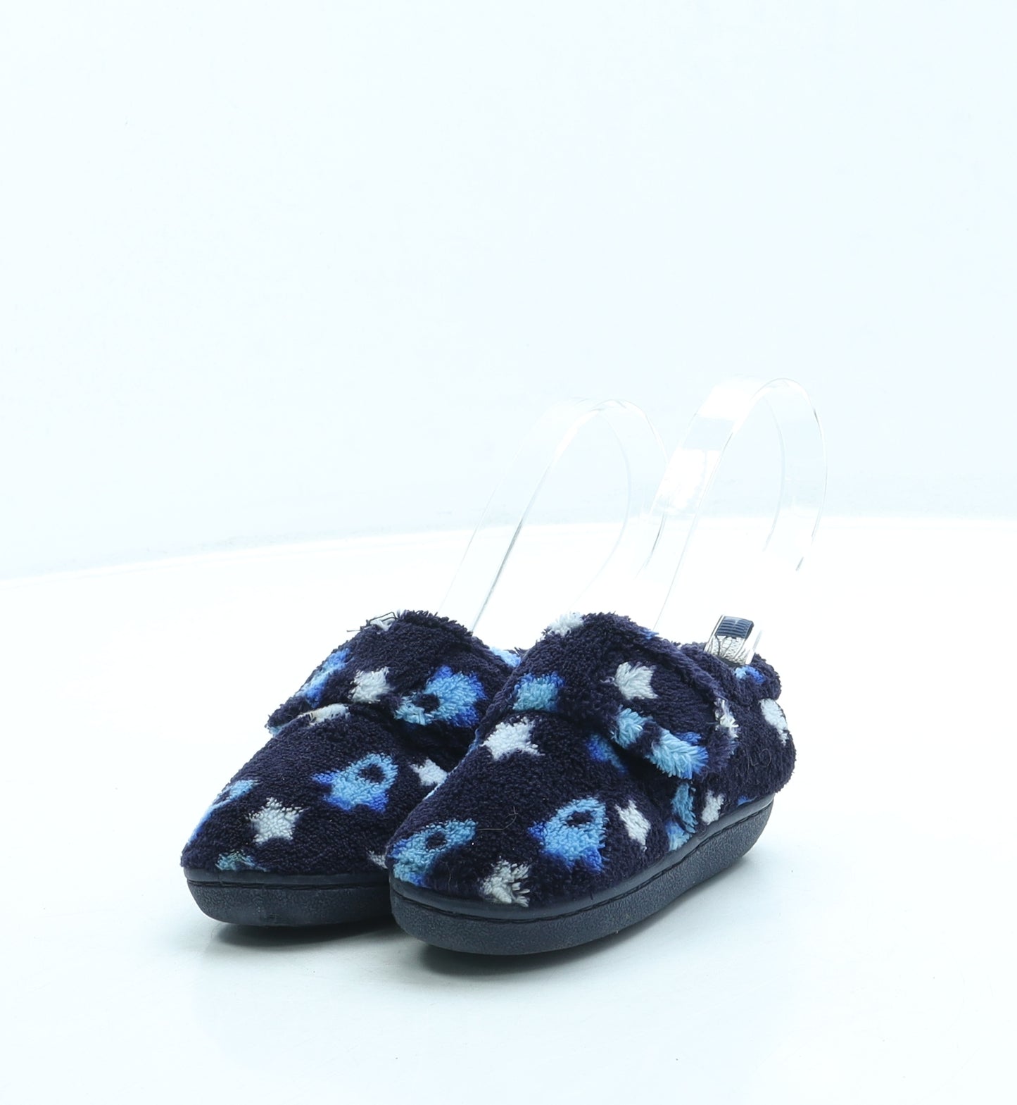 Preworn Boys Blue Geometric Polyester Slip On Slipper UK 4 20 - Rocket