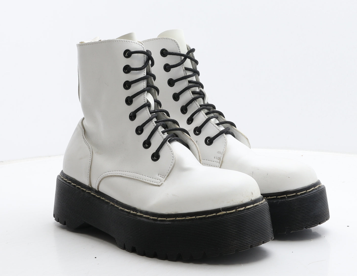 Super Mode Womens White Leather Combat Boot UK 8 41
