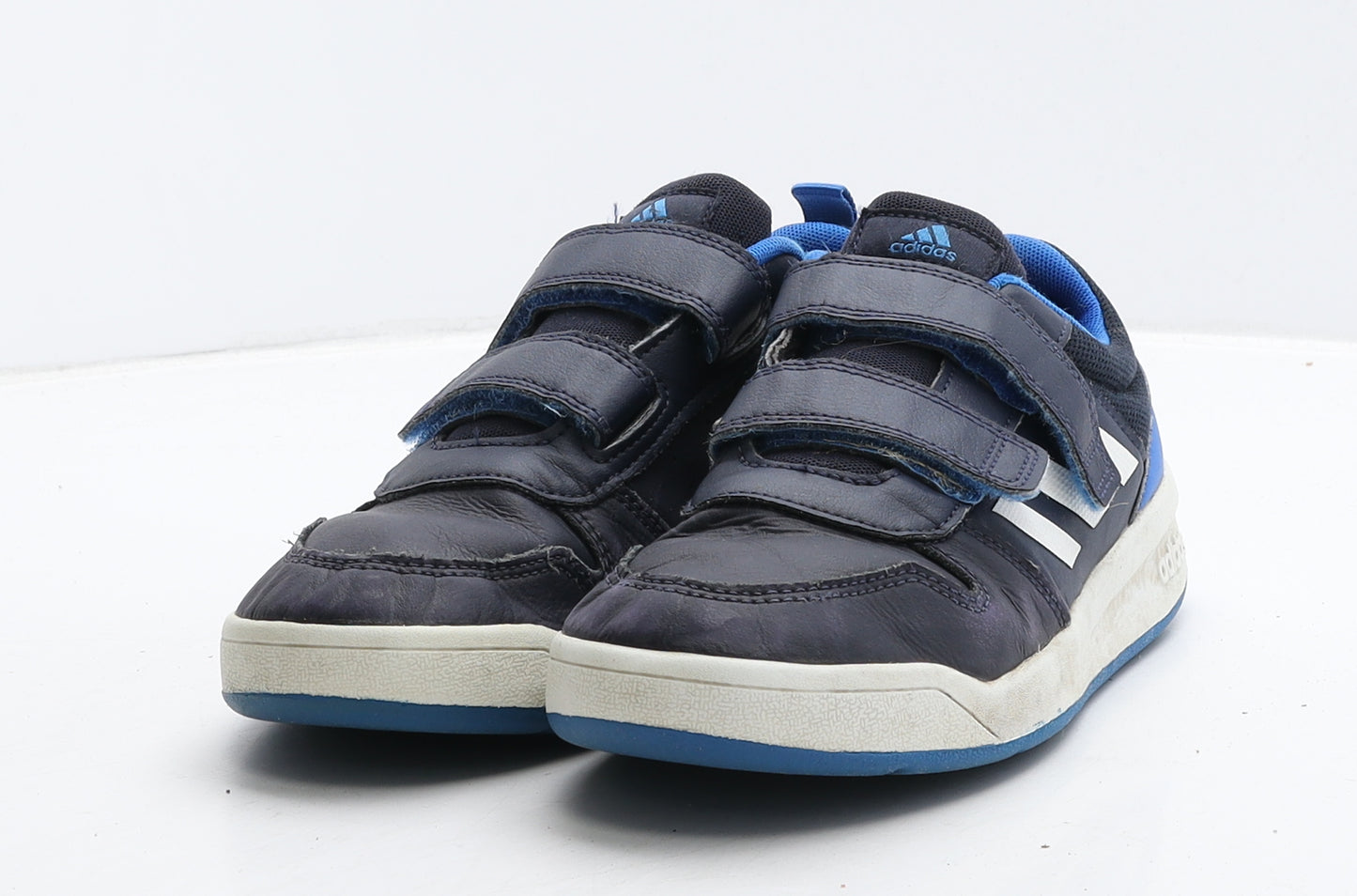adidas Boys Blue Striped Leather Trainer UK 4 36.5