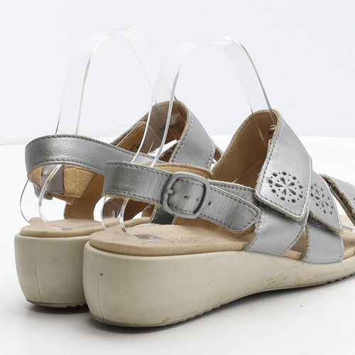 Hotter Womens Silver Leather Strappy Sandal UK 4.5
