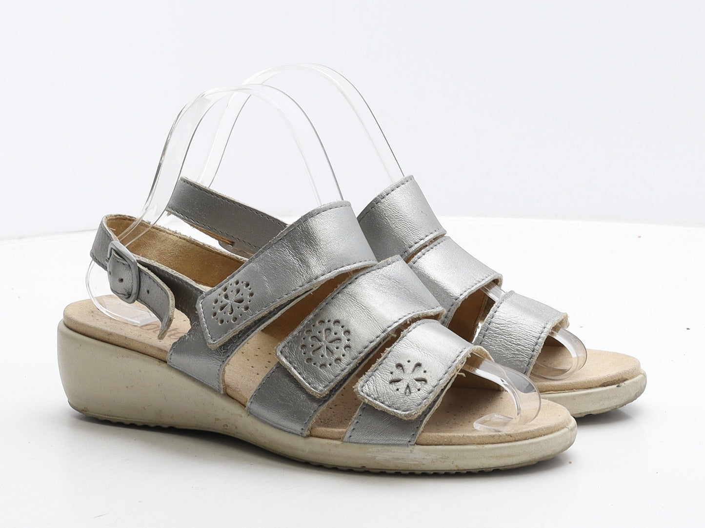 Hotter Womens Silver Leather Strappy Sandal UK 4.5