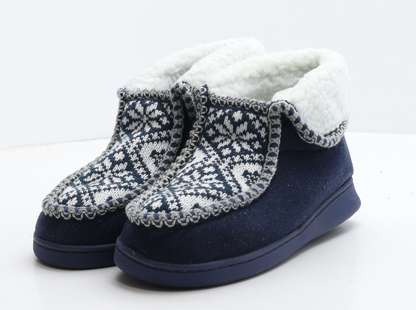 Preworn Womens Blue Geometric Fabric Shearling Style Slipper UK