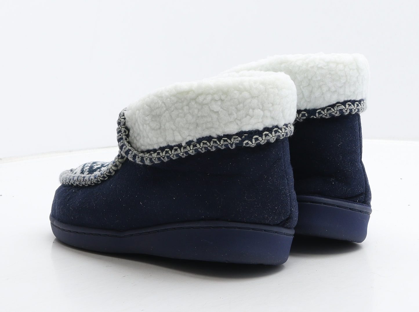 Preworn Womens Blue Geometric Fabric Shearling Style Slipper UK