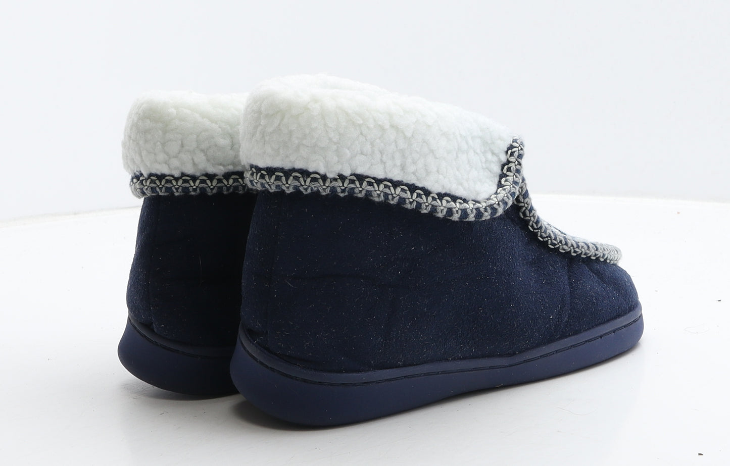 Preworn Womens Blue Geometric Fabric Shearling Style Slipper UK