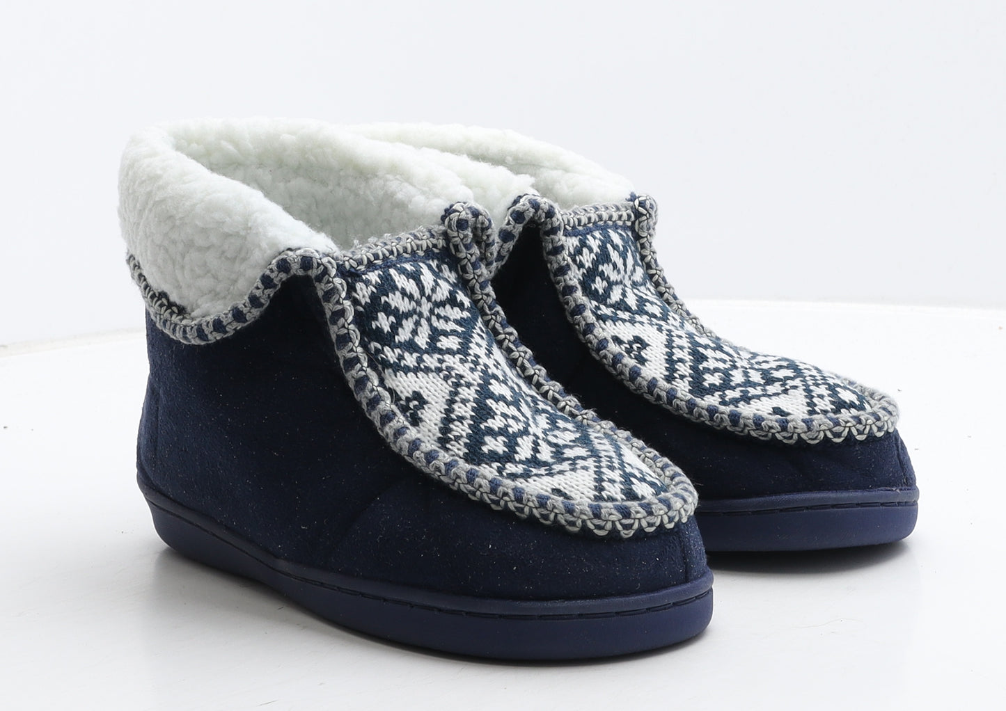 Preworn Womens Blue Geometric Fabric Shearling Style Slipper UK