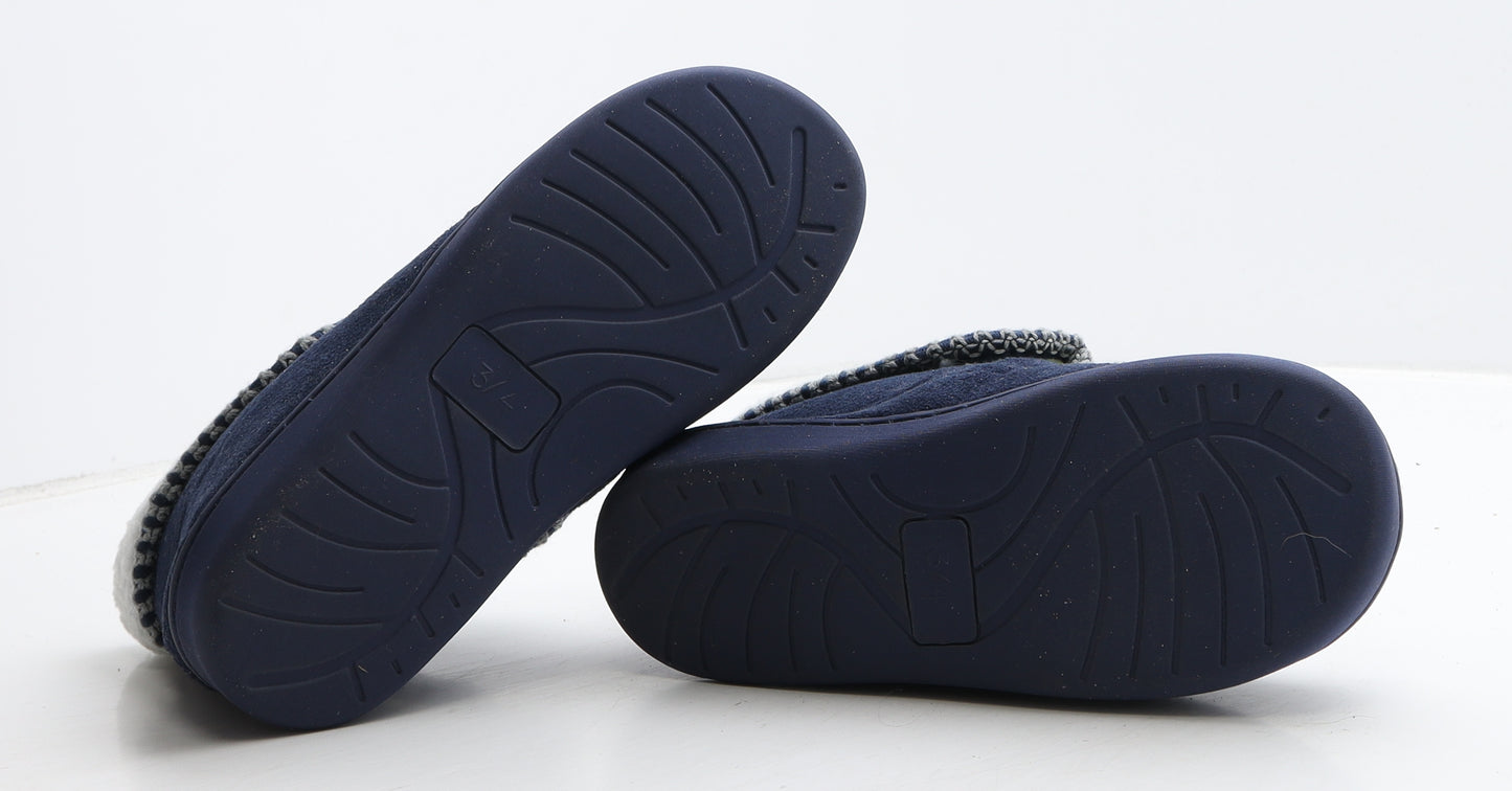 Preworn Womens Blue Geometric Fabric Shearling Style Slipper UK