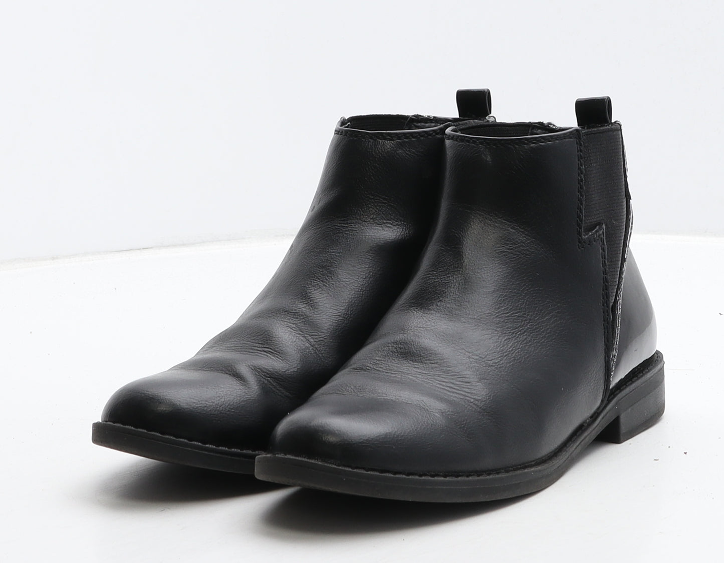 Preworn Girls Black Leather Bootie Boot UK 1 - Flash