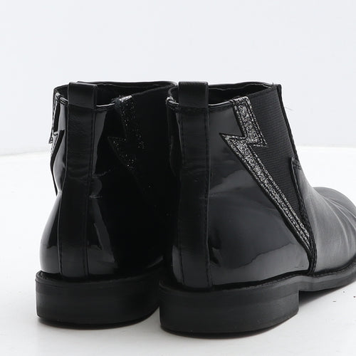 Preworn Girls Black Leather Bootie Boot UK 1 - Flash